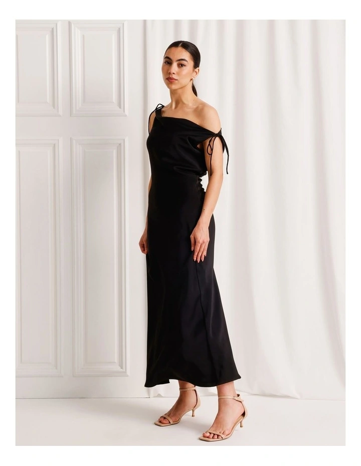 Satin Low Back Maxi Dress in Black image 2