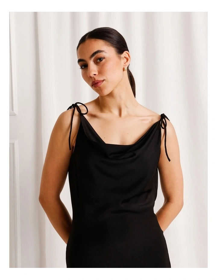 Satin Low Back Maxi Dress in Black image 3