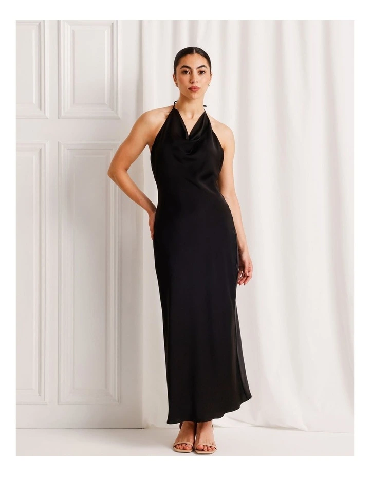 Satin Low Back Maxi Dress in Black image 5