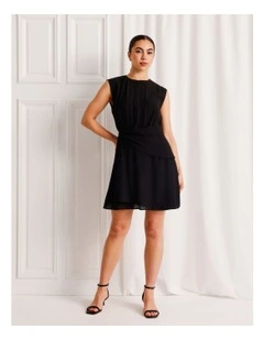 Extended Shoulder Mini Dress in Black