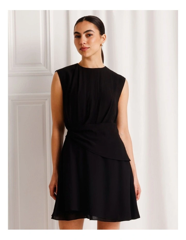Extended Shoulder Mini Dress in Black image 2
