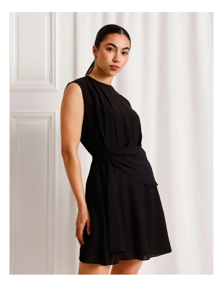 Extended Shoulder Mini Dress in Black image 4