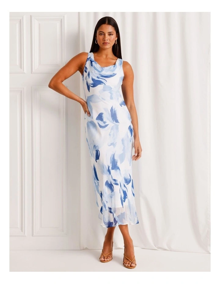 Cowl Neck Bias Cut Maxi Dress in Sky Blue image 1