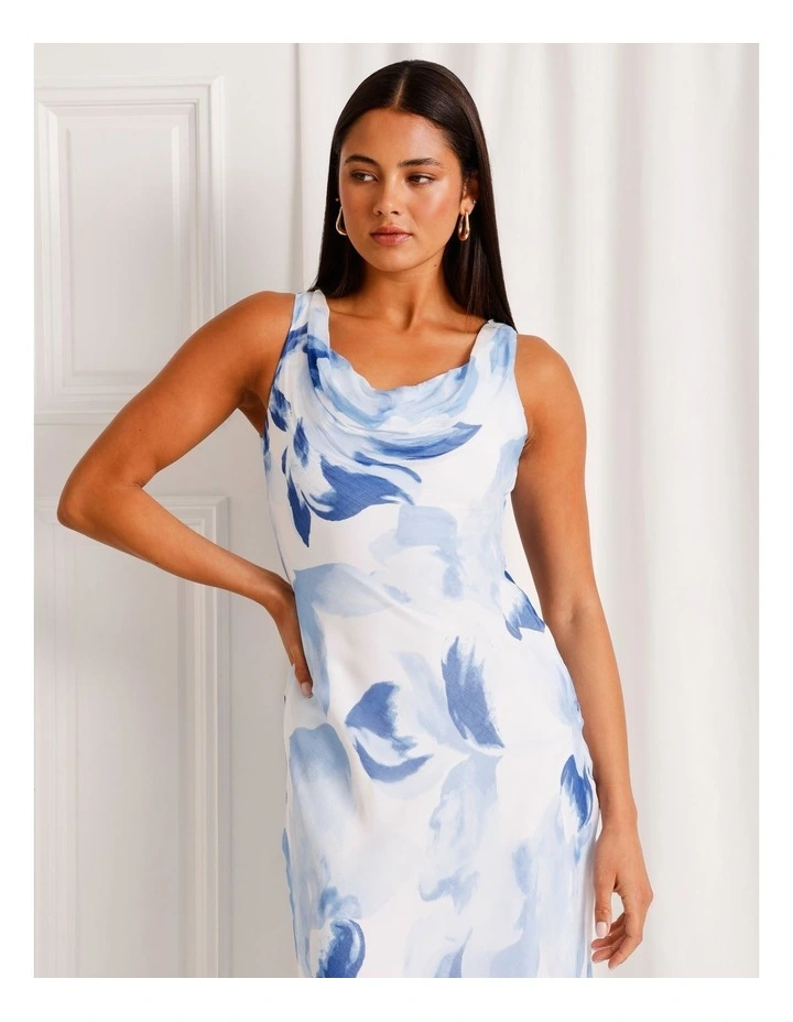 Cowl Neck Bias Cut Maxi Dress in Sky Blue image 2