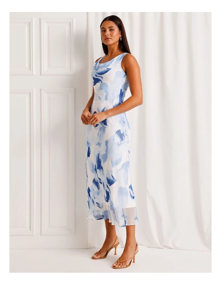 Cowl Neck Bias Cut Maxi Dress in Sky Blue image 3