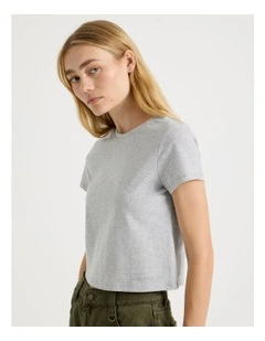 Short Sleeve Crop Tee in Grey Marle