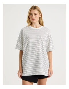 Oversized Tee in White & Black Stripe