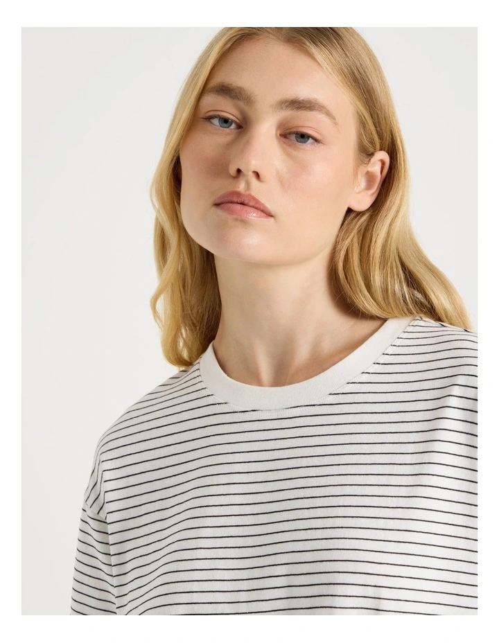 Oversized Tee in White & Black Stripe image 3