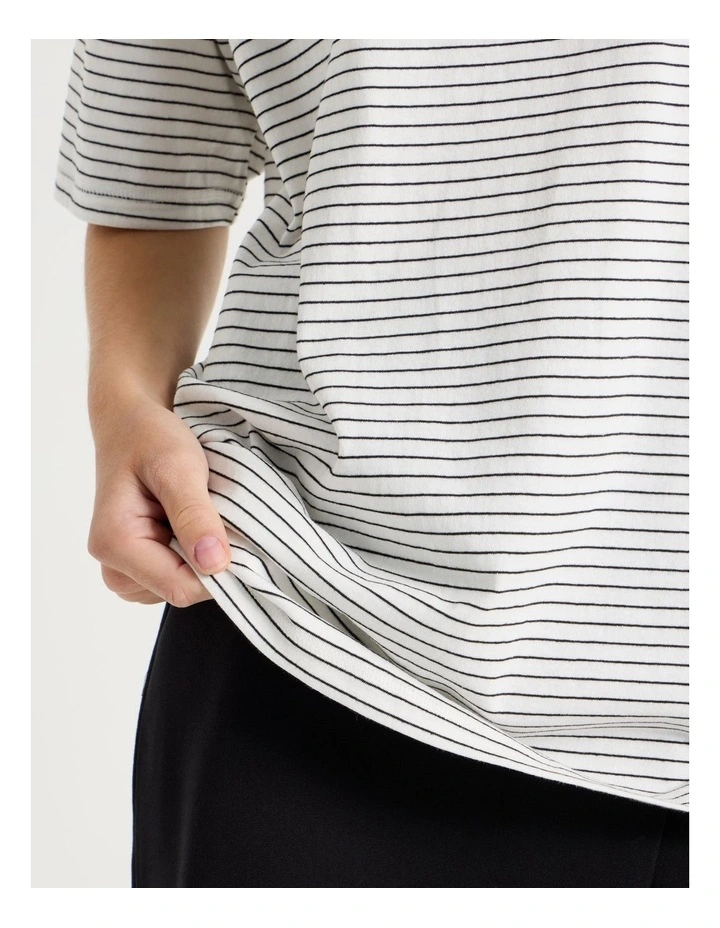 Oversized Tee in White & Black Stripe image 4