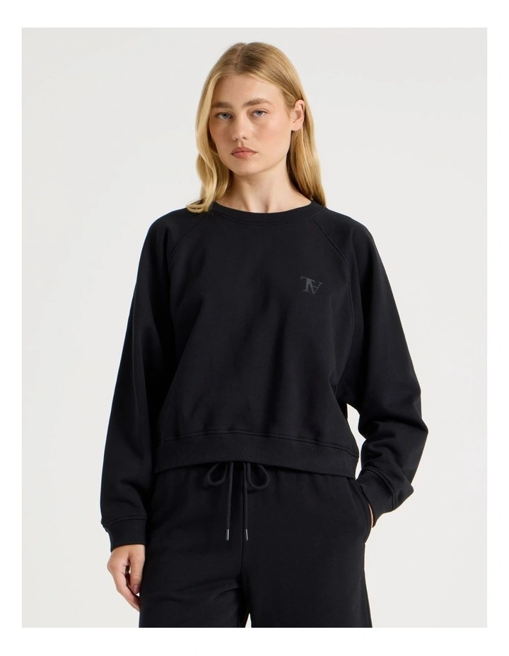 Crew Neck Raglan Jumper in Black image 1