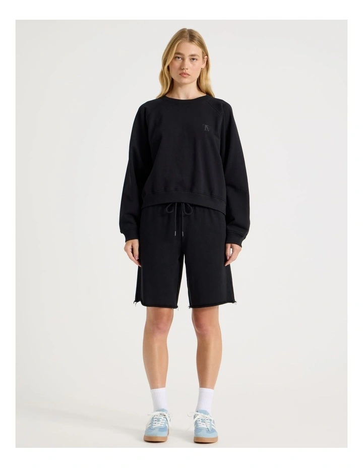 Crew Neck Raglan Jumper in Black image 2