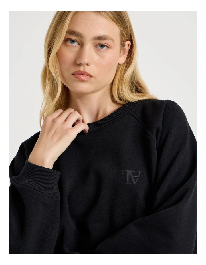 Crew Neck Raglan Jumper in Black image 3
