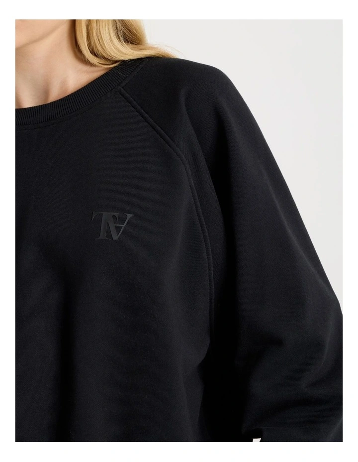 Crew Neck Raglan Jumper in Black image 6