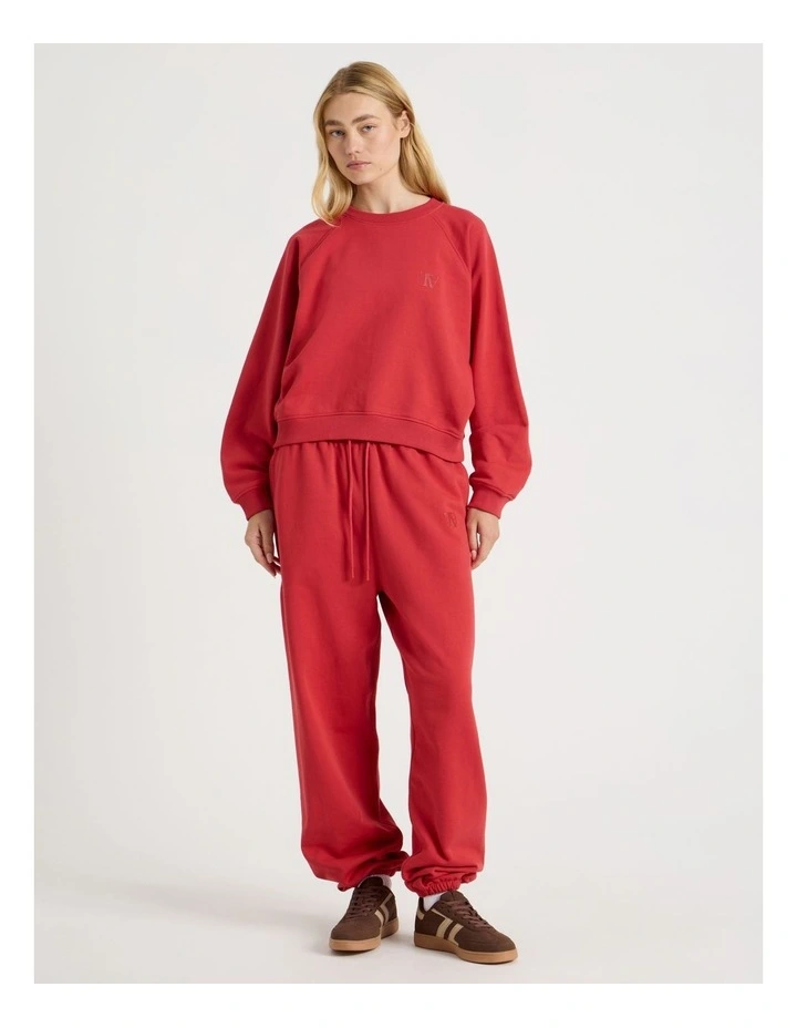 Crew Neck Raglan Jumper in Red image 2