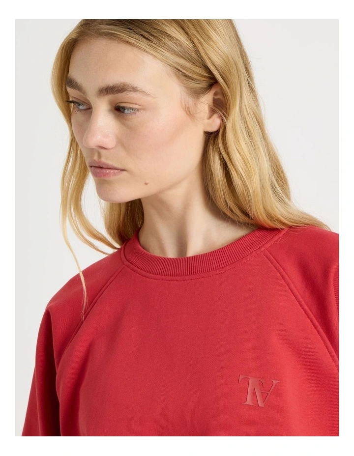 Crew Neck Raglan Jumper in Red image 3