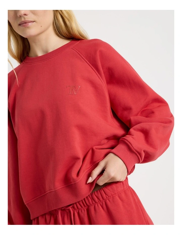 Crew Neck Raglan Jumper in Red image 4