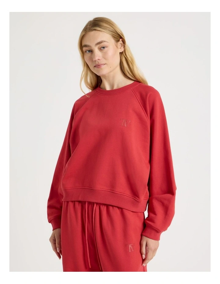 Crew Neck Raglan Jumper in Red image 5