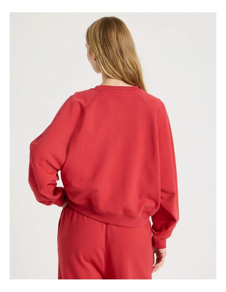 Crew Neck Raglan Jumper in Red image 6