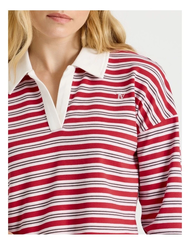 Long Sleeve Cropped Polo in Red Stripe image 4