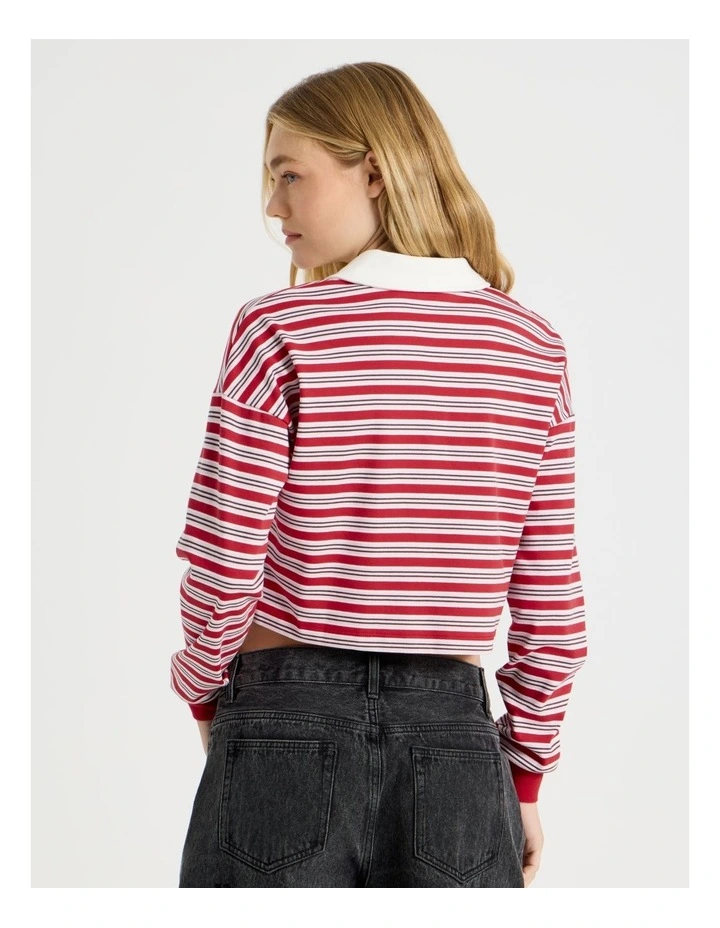 Long Sleeve Cropped Polo in Red Stripe image 5