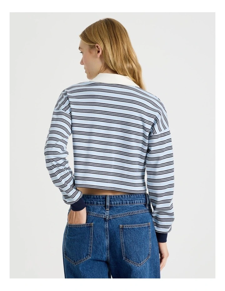 Long Sleeve Cropped Polo in Blue Stripe image 5