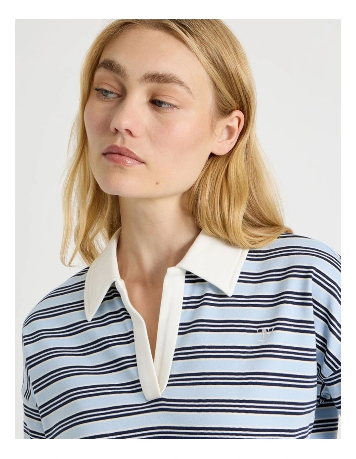 Long Sleeve Cropped Polo in Blue Stripe image 6
