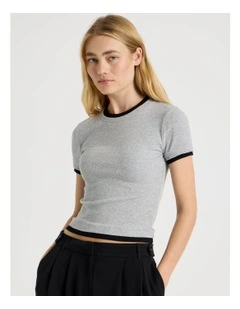 Double Layer Tee in Grey Marle