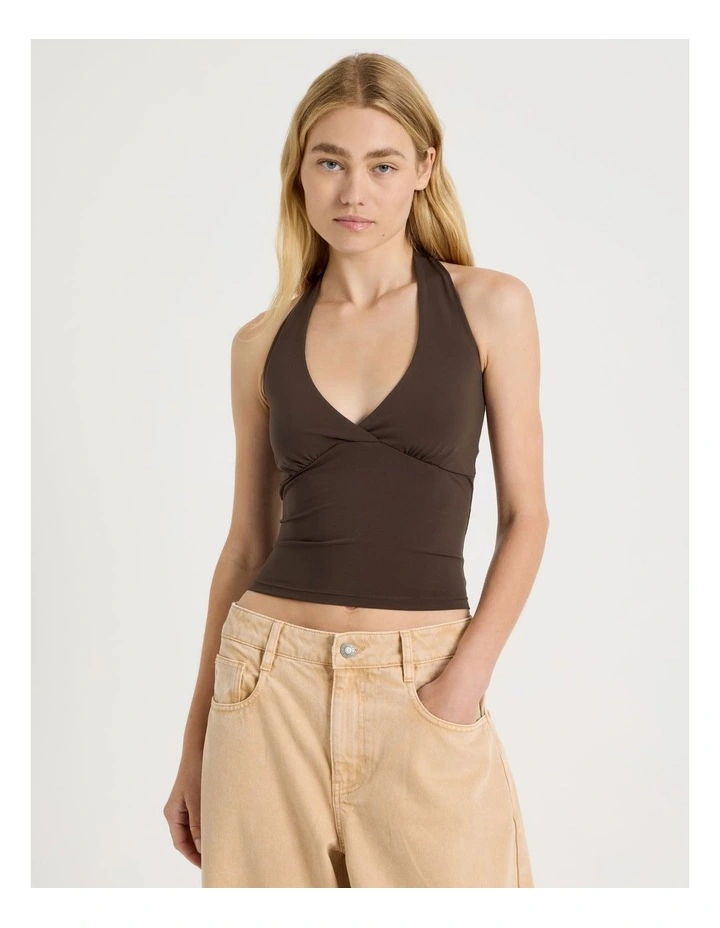 Jersey Halter Top in Dark Brown image 1
