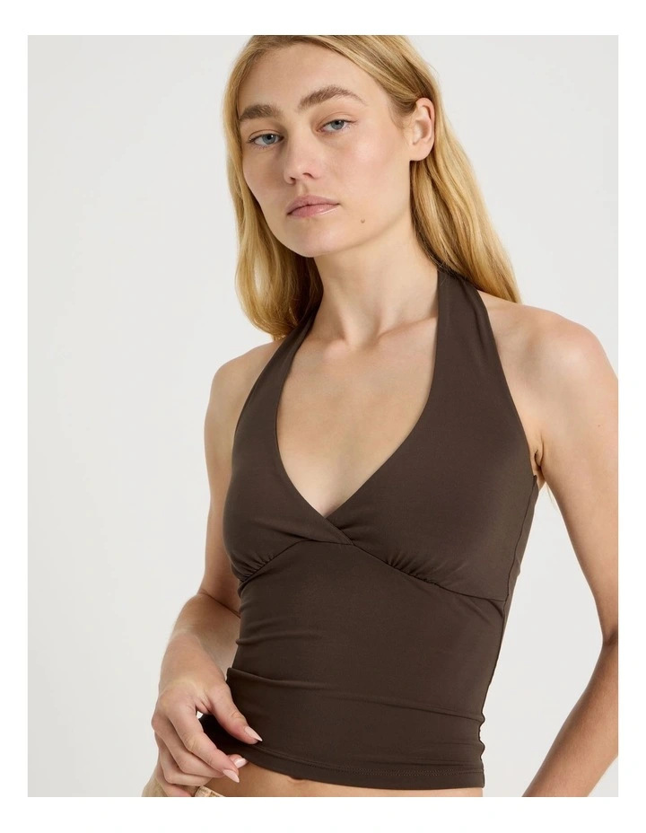 Jersey Halter Top in Dark Brown image 3
