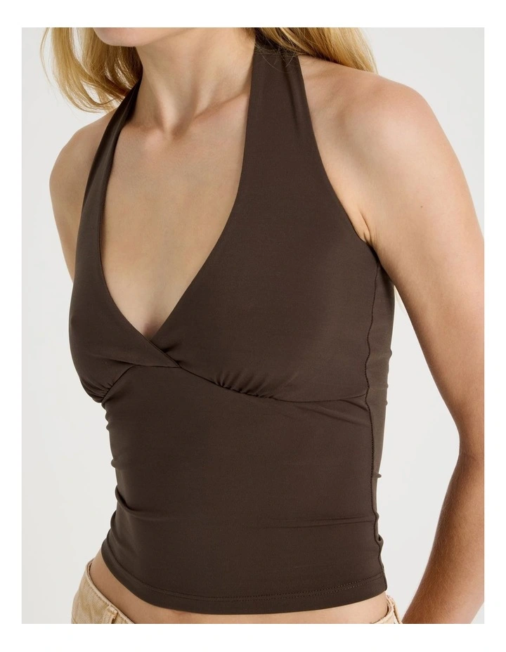 Jersey Halter Top in Dark Brown image 4