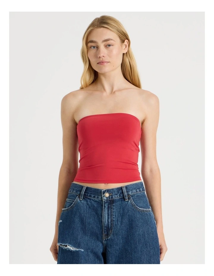 Jersey Strapless Top in Red image 1