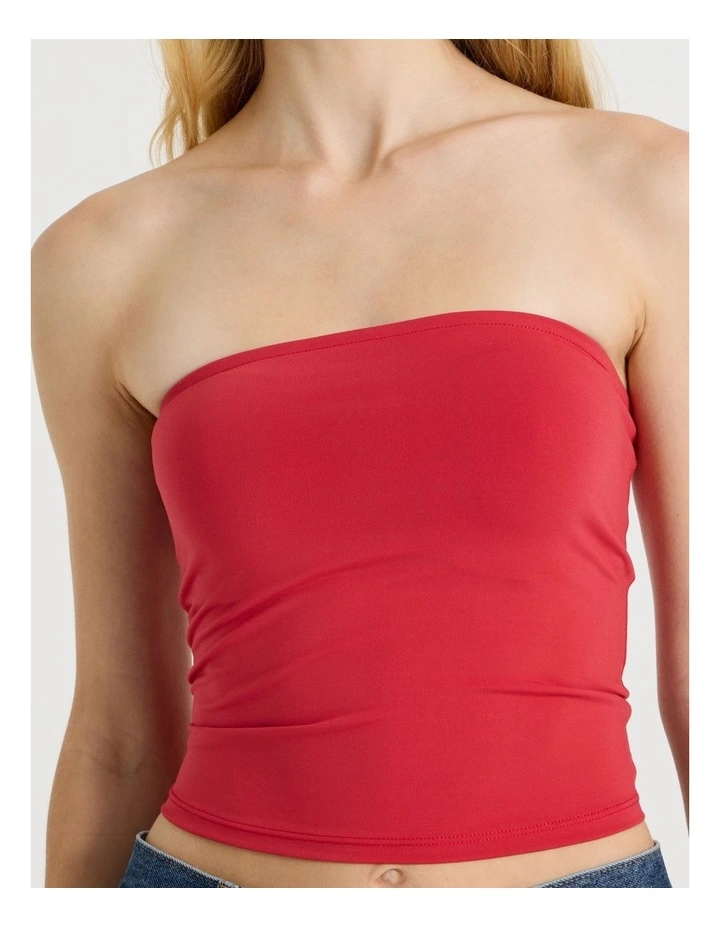 Jersey Strapless Top in Red image 2