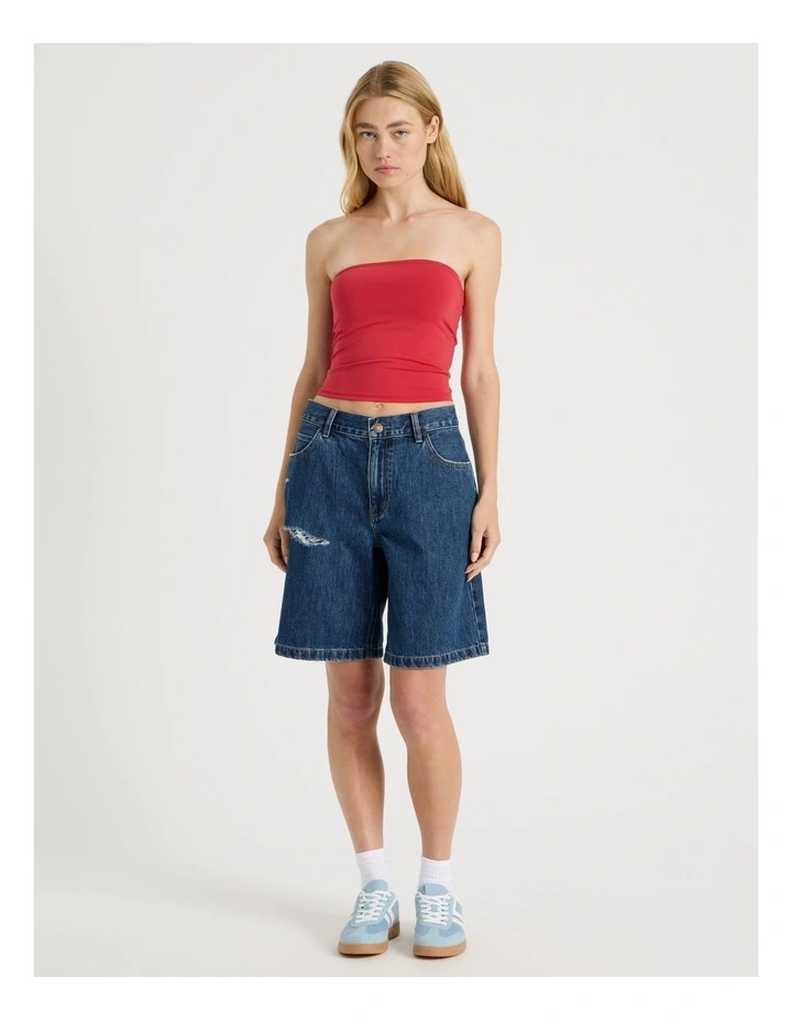 Jersey Strapless Top in Red image 3