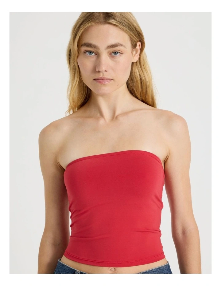 Jersey Strapless Top in Red image 4
