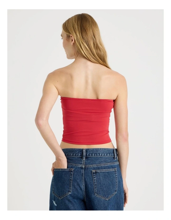 Jersey Strapless Top in Red image 5