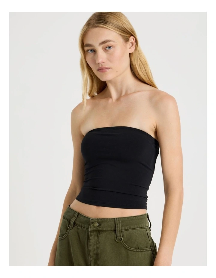 Jersey Strapless Top in Black image 1