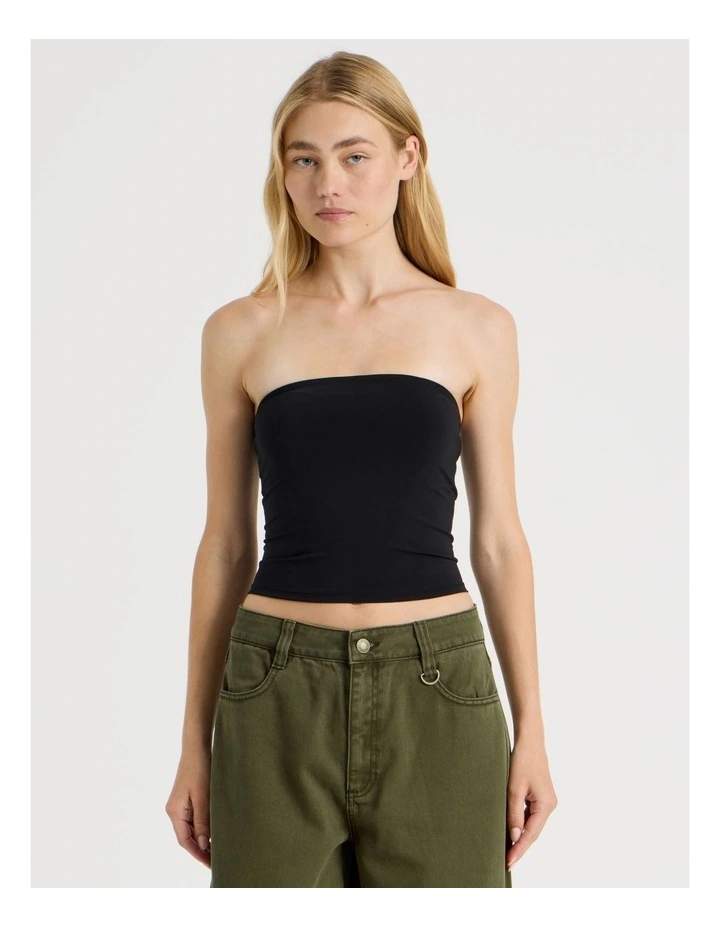 Jersey Strapless Top in Black image 3