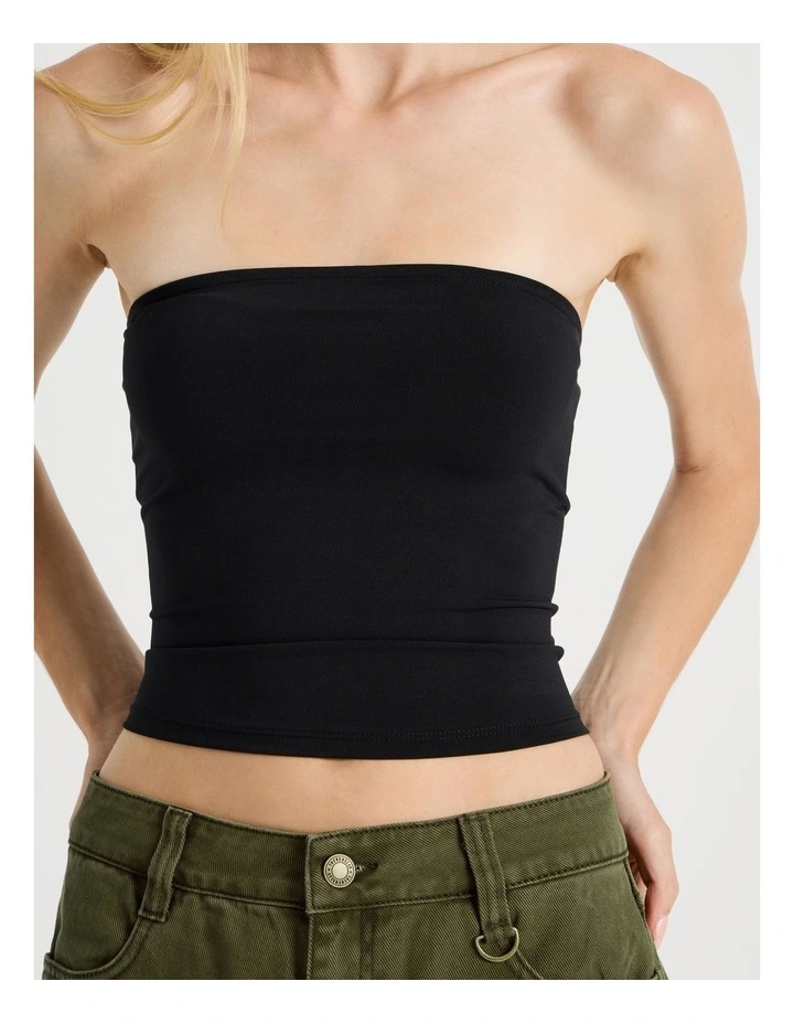 Jersey Strapless Top in Black image 4