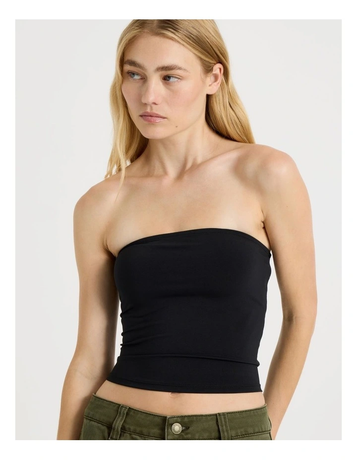 Jersey Strapless Top in Black image 5