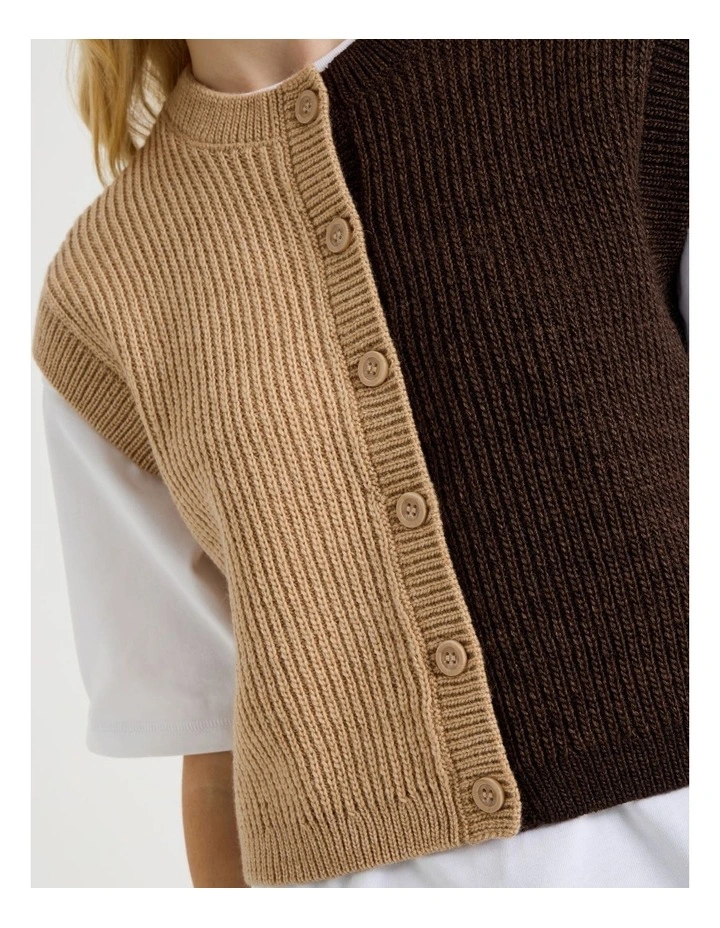 Button Front Knit Vest in Sand & Brown image 4
