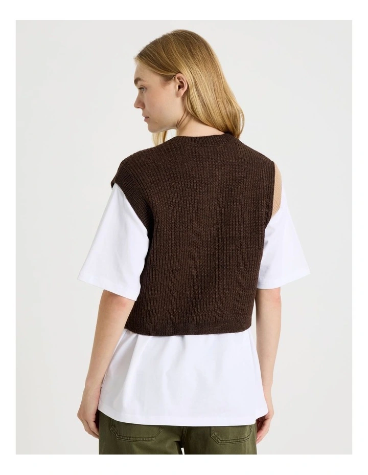 Button Front Knit Vest in Sand & Brown image 5