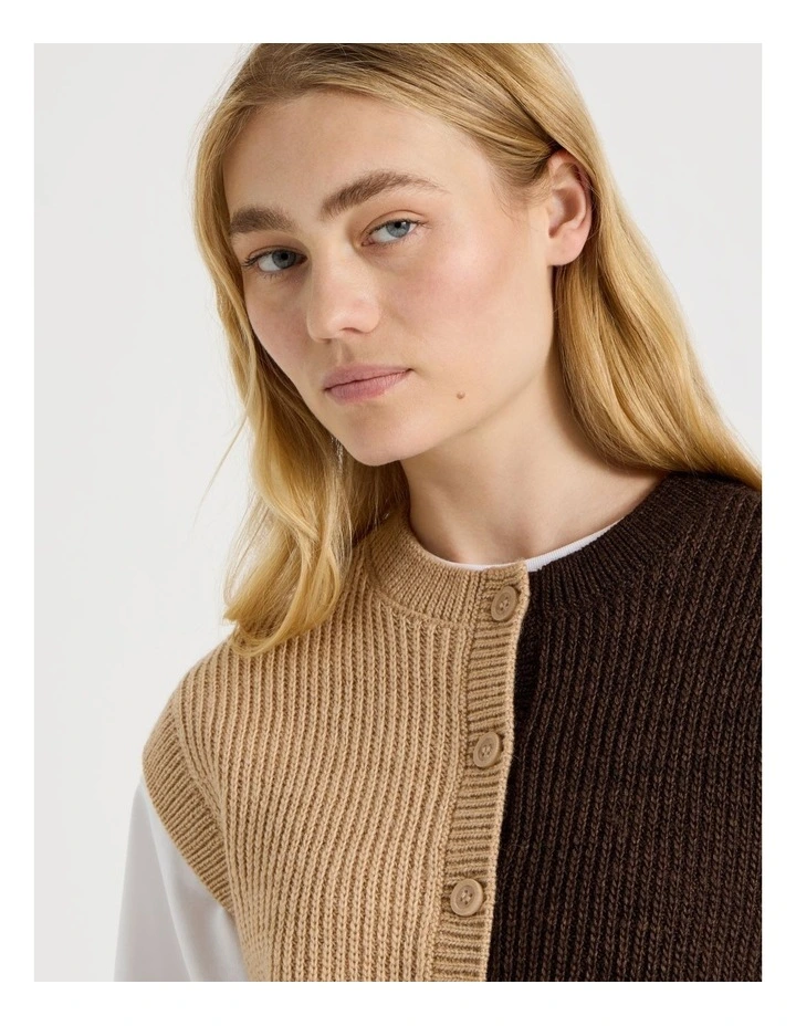 Button Front Knit Vest in Sand & Brown image 6