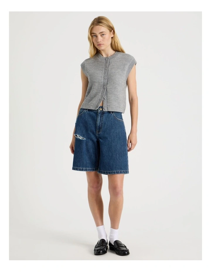 Button Front Knit Vest in Grey Marle image 2