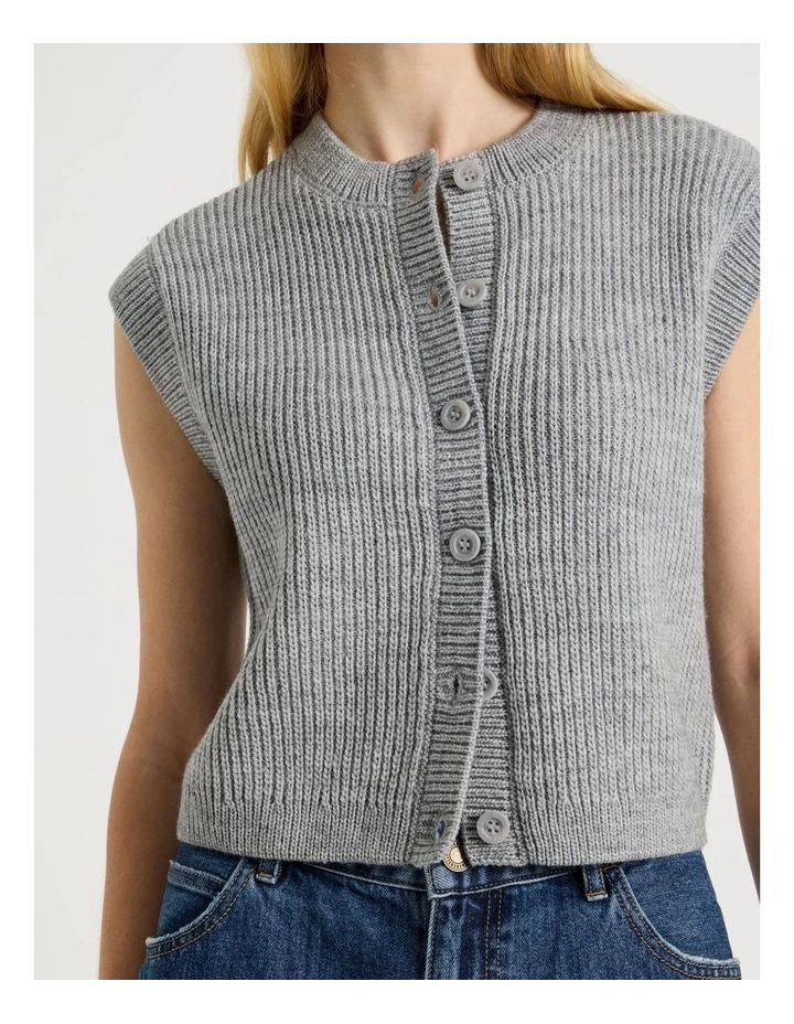 Button Front Knit Vest in Grey Marle image 3