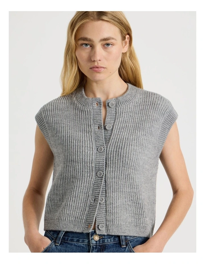 Button Front Knit Vest in Grey Marle image 4