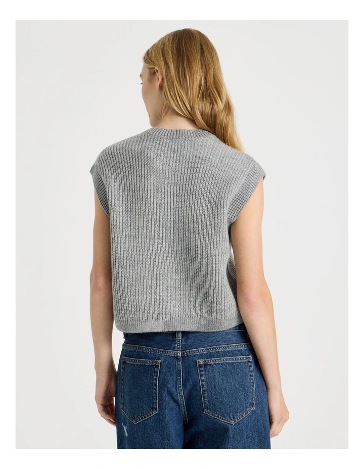 Button Front Knit Vest in Grey Marle image 6