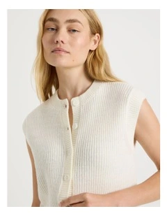 Button Front Knit Vest in White