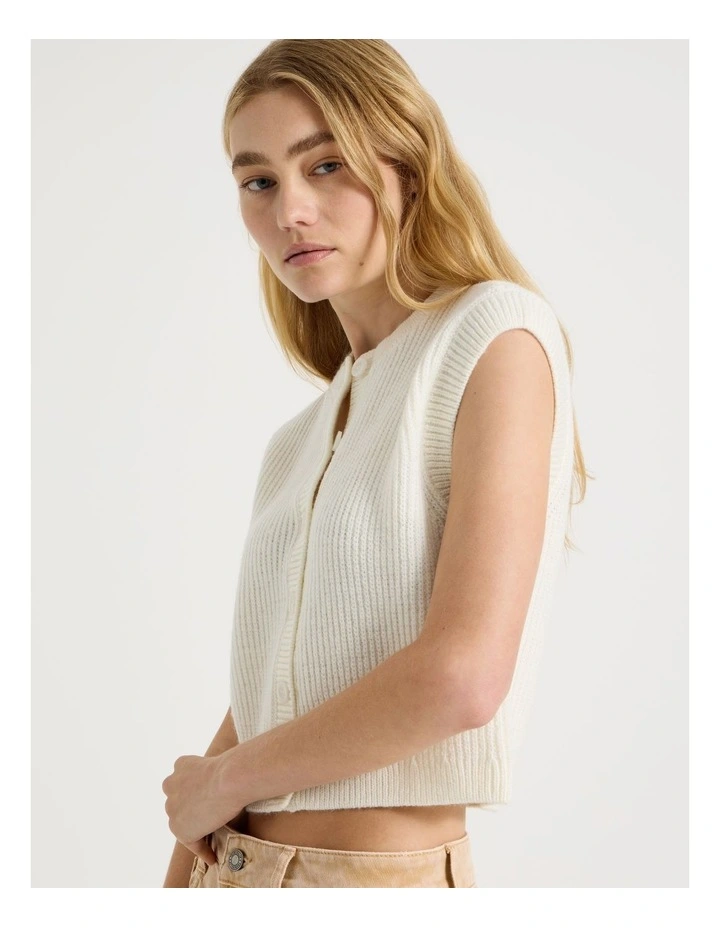 Button Front Knit Vest in White image 2