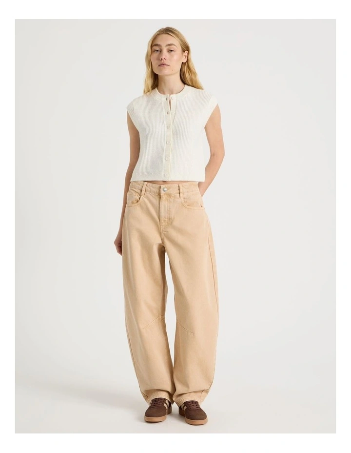 Button Front Knit Vest in White image 3