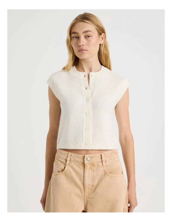 Button Front Knit Vest in White image 4